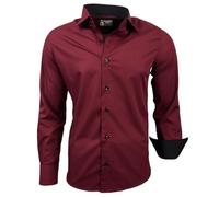Subliminal Mode - Repassage Facile Chemise Homme Col Bicolore Uni Manches Longues Coupe Slim Business Idée Cadeau, Noël, Saint Valentin RN44,L,Rouge