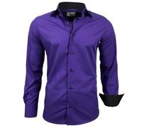 Subliminal Mode - Repassage Facile Chemise Homme Col Bicolore Uni Manches Longues Coupe Slim Business Idée Cadeau, Noël, Saint Valentin RN44,S,Violet