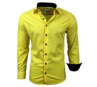 Subliminal Mode - Repassage Facile Chemise Homme Col Bicolore Uni Manches Longues Coupe Slim Business Idée Cadeau, Noël, Saint Valentin RN44,L,Jaune