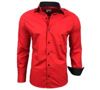 Subliminal Mode - Repassage Facile Chemise Homme Col Bicolore Uni Manches Longues Coupe Slim Business Idée Cadeau, Noël, Saint Valentin RN44,M,Rouge