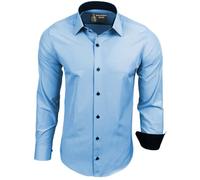 Subliminal Mode - Repassage Facile Chemise Homme Col Bicolore Uni Manches Longues Coupe Slim Business Idée Cadeau, Noël, Saint Valentin RN44,XXL,Bleu Light