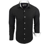 Subliminal Mode - Repassage Facile Chemise Homme Col Bicolore Uni Manches Longues Coupe Slim Business Idée Cadeau, Noël, Saint Valentin RN44,S,Noir