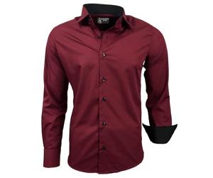 Subliminal Mode - Repassage Facile Chemise Homme Col Bicolore Uni Manches Longues Coupe Slim Business Idée Cadeau, Noël, Saint Valentin RN44,L,Rouge