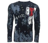 Subliminal Mode T-Shirt Homme Manches Longues Col Rond Boutonné en Coton Délavé Style Mordene/Vintage - Imprimé Unique - Coupe Classique BX702 - Noir M