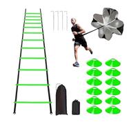 SUBLXPoten Échelle d’Agilité 1 Ensemble d'échelle d'agilité d'entraînement de Football, disques Logo, Parapluie résistance, Pointes, entraînement Sensibilisation à la Vitesse des Obstacles(Green)