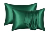 SUBLXPoten Taie d Oreiller en Soie Taies d'oreiller soyeuses, Douces et Douces for la Peau, taies d'oreiller en Satin for la Maison(Dark Green,50x75cm (19x29in) 2pc)