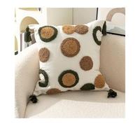 SUBLXPoten Taie d'oreiller Pompon TouffetéE Housse de Coussin touffetée Boo, en Toile Velours, avec Pompon brodé, Housse for tête lit, 45x45cm(Green)