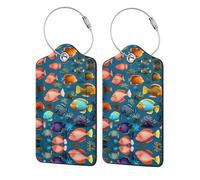 Submarine Reef Fish Lot de 4 étiquettes en cuir PU pour sacs à main/sacs à dos/bagages