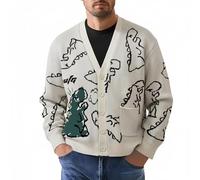 Submariner 2026 Cardigan tricoté dinosaure décontracté coupe ample streetwear tendance confortable doux vêtements d'extérieur pour usage quotidien, blanc, S