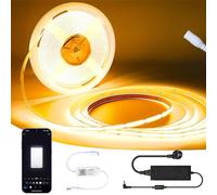 SUBOSI 10M Wifi Smart COB LED bande lumineuse 2700k blanc chaud, 384led/M DC12V, CRI 90+, 5670lm,Ruban LED COB set fonctionne avec Google Home assistant/Alexa,avec variateur wifi et alimentation