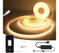 SUBOSI 15M Wifi Smart COB LED bande lumineuse 2700k blanc chaud, 384led/M DC12V, CRI 90+, 5670lm,Ruban LED COB set fonctionne avec Google Home assistant/Alexa,avec variateur wifi et alimentation