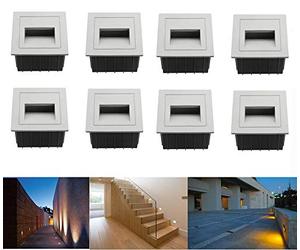 SUBOSI 3W Applique Encastré Murale, IP65 étanche Lumières d'escalier Carré, Blanc chaud Aluminium Applique avec Boîte Encastrée, 230V Eclairage Mural alu escalier encastrable marchepied,Lot de 8,Gris