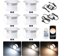 SUBOSI 6 pièces wifi intelligent dimmable 3000k - 6000k 1W spot encastré lampadaire pour alexa, Google home, Ø45mm IP67 étanche LED spot encastré extérieur, avec télécommande