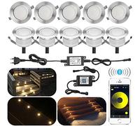 SUBOSI Lot de 10 Bluetooth Dimmable Blanc Chaud Led Sol Encastré Extérieur 1W Ø45mm IP67 Étanche LED Downlight Patio Jardin Led Lampe Kit Complet