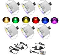 SUBOSI Lot de 6 RGB Spot Encastrable Exterieur Spot terrasse exterieur IP67 12V 0.6W Ø31mm pour éclairage pour terrasse, patio, jardin, décoration, intérieur et extérieur