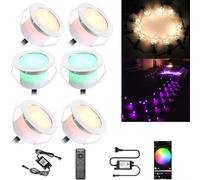 SUBOSI Lot de 6 WIFI RGB+Blanc chaud Spot Encastrable Exterieur Ø45mm DC12V IP67 Spot Led Extérieur Encastrable spot led,Fonctionne Avec Alexa, Google Home Spots Escalier Led Spot Encastrable Sol