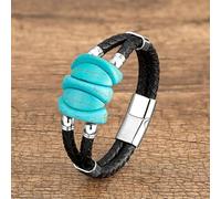 SUBOTE Bracelet Perlé Turquoise Double Bracelet en Cuir Véritable pour Homme Femme Bijoux