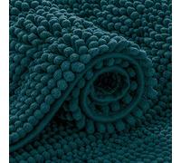 subrtex Tapis de Salle de Bain Doux à Rayures en Peluche absorbante à séchage Rapide Lavable en Machine (Bleu Pierre, 43 x 120 cm)