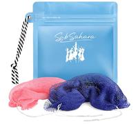 SubSahara African Net Sponge Authentic - Lot de 2 éponges exfoliantes pour tous les types de peau, idéales pour le visage et le corps, usage quotidien, durable, exfoliation douce (bleu et rose)