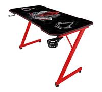 Subsonic - Bureau Gaming Ergonomique Finition Carbone avec Tapis de Souris XXL Assassin’s Creed pour PC Gamer - Licence Officielle Ubisoft- Plateau Noir et piètement Rouge