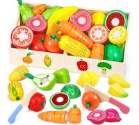 Subtail Dinette Enfant 2 3 Ans - Fruit et Legumes Jeux Enfant - Ustensile Cuisine en Bois Enfant - Legumes Jouet Enfant - Fruits en Bois à DéCouper - Jouet Enfant 2 3 Ans Cadeau pour Les Enfants