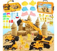 Subtail Sable Magique - 6 Camions de Chantier|16 Moules de ChâTeau|18 Panneaux De Signalisation - Voiture Jouet de Plage Sable Magique Enfant 2 3 4 Ans - GarçOns Et Aux Filles à Partir de 3 Ans
