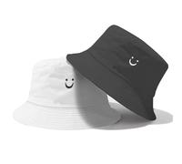 SUBTAVIK Chapeau de Soleil Enfant - Bob réversible avec Visage Souriant pour garçons et Filles (Noir/Blanc), 2-8 Ans