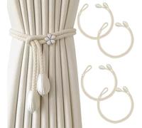 SUBTAVIK Embrasses de Rideaux, Lot de 4, élégantes et tricotées à la Main, Style bohème, pour la Maison, Le Bureau, Le Salon et la Chambre (Beige).