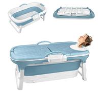 SUBTLETY Baignoire pliable pour adulte - Portable - Avec couvercle - Panier à savon et poignée - À poser dans la douche - Idéale pour les petites salles de bain SPA (118 x 60 x 53 cm, bleu)