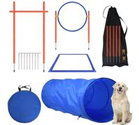 SUBTLETY Équipement d'agility pour Chiens de Grande Taille et de Petite Taille Parcours avec Tunnel, Obstacles, Barres de Slalom, Anneau de Saut, Champ de Pause et Sac de Transport