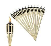 SUBTLETY Lot de 12 Torches de Jardin pour L'Extérieur en Bambou avec Mèche Combustible et Réservoir de Stockage D'Huile en Métal Lampe à Huile de Chemin pour FêtesEclairage de Chemin (Ø5,5x90cm)