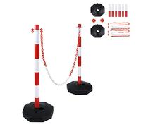 SUBTLETY Lot de 2 Poteau de Délimitation Poteau à Chaîne en Plastique Kit de Poteaux de Barrage avec 2X 1,4m de Chaînes en Plastique pour Entrées Garages Portails (82 x 28 x 28 cm, Rouge + Blanc)
