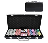SUBTLETY Mallette de Poker Avec Boîtier en Aluminium - 500 Jetons Laser Professionnels, 2 Jeux de Cartes, 3 Boutons de Croupier, 5 Dés, 2 Clés (Noir)