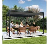 SUBTLETY Pergola - 3 x 4 m - Auvent de terrasse avec toit coulissant rétractable - Imperméable - Cadre en métal stable - Protection solaire - Pour jardin, terrasse, balcon - Noir
