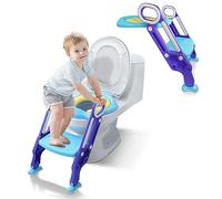 SUBTLETY Siège de toilette pour enfant de 1 à 7 ans, avec escalier réglable et coussin en polyuréthane, pliable, pour enfants de 1 à 7 ans, bleu et violet
