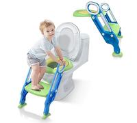 SUBTLETY Siège de toilette pour enfant de 1 à 7 ans, avec escalier réglable et coussin en polyuréthane, pliable, pour enfants de 1 à 7 ans, bleu + vert
