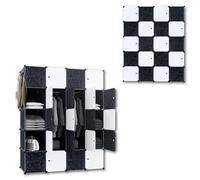 SUBTLETY Système d'étagères de penderie en plastique PP - Avec portes - 145 x 37 x 178 cm - Armoire de rangement pour vêtements, chaussures, livres, jouets (noir, 20 compartiments)