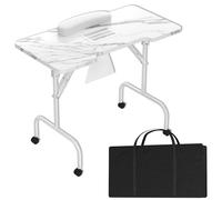 SUBTLETY Table de manucure pliable avec aspiration silencieuse - 94 x 48 x 72 cm - Table de manucure portable avec roulettes, repose-main et sac de transport - Table de manucure pour la maison - Pour