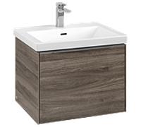 Subway 3.0 Villeroy et Boch vasque C577L0RK 57,2x42,9x47,8cm, avec LED / poignée aluminium brillant, chêne pierre