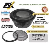 Subwoofer plat haut de gamme ESX VXP822G 20 cm (8") avec grille de protection...