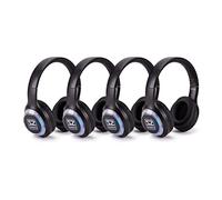 SubZero Lot de 4 Casques Silent Disco UHF Sans Fil - 3 Canaux avec LED, Autonomie 9 h, Casque Pliable pour Soirées Silencieuses & Événements