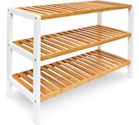 SUBZONAL-10017705 Étagère à Chaussures en bambou HxlxP : 54,5 x 70 x 24,5 cm meuble à chaussures 3 étages pour 12 paires range-souliers en bambou, nature et blanc