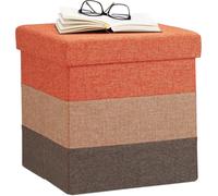 SUBZONAL-10022866_491 Tabouret Cube carré Pliant Coffre de Rangement Pliable Pouf rayé Tricolore HxlxP: 38 x 38 x 38cm, Brun, Orange/Marron, 38 x 38 x 38 cm
