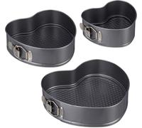 Subzonal-10027854 Gâteaux À Charnière Réglable Coeur, Antiadhésif, Moule À Manqué Démontable, Set De 3, Acier, Gris