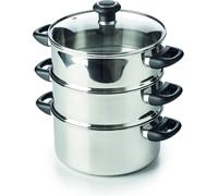 Subzonal-12030034 Polo Cuit Vapeur 3 Corps + Couvercle Verre En Acier Inoxydable 24 Cm, Noire