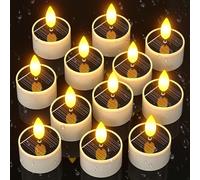 SUBZONAL-12pcs Bougies LED Solaire Rechargeable, Fausse Bougie Chauffe Plat Solaires Flamme Vacillante Extérieur Étanche Decorative Bougie Electrique Décoration pour Patio Jardin Mariage Noël Cimetie