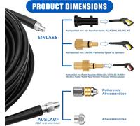 SUBZONAL-15m Tuyau de Nettoyage Haute Pression 5800 PSI/400 bar - Compatible Kärcher K2 à K7, Lavor, Bosch - Kit complet avec adaptateurs, buses et gants de protection