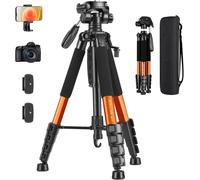 SUBZONAL-187cm Trépied pour Appareil Photo, Professionnel Aluminium Trépied Caméra avec tête pan Amovible à 3 Voies, Portable Trépied Photo avec téléphone Support Convient aux caméscope DSLR¿Orange¿