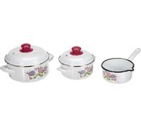 Subzonal-189965 Hortensia Lot De 5 Casseroles En Acier Émaillé Et Plastique Blanc