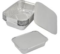 SUBZONAL-20 Pièces Barquettes Jetables Aluminium 1900 Ml Boite Aluminium avec Couvercle Plat Aluminium Jetable Grand Format pour la Cuisson au Barbecue Stockage de Congélation (26,5 × 19,2 × 6,5 Cm)